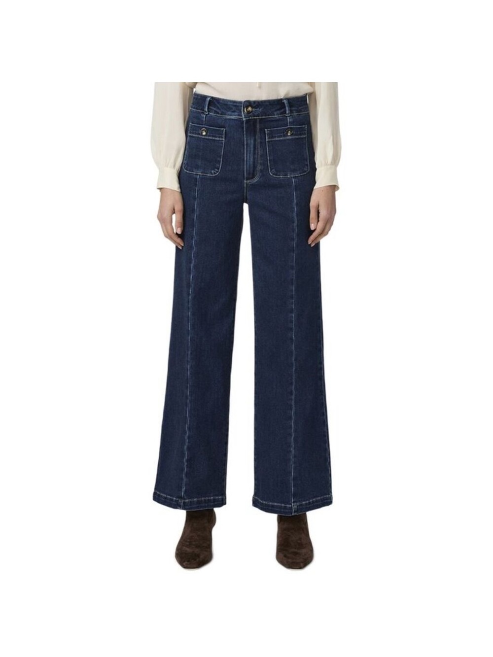 High-Rise Annesa front seam patch pocket Wide-Leg Dark Indigo Rhea Jeans NWT